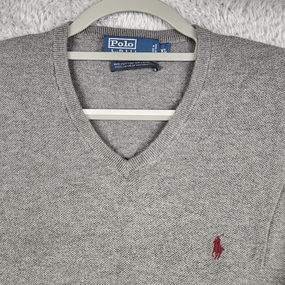 Vintage Polo Ralph Lauren Sweater Mens XL Gray Cotton Cashmere Knit Pony Logo